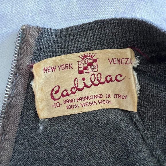 Vintage 50s 60s Cadillac 100% Virgin Wool Zippered Short Sleeve Sweater Gray M - Picture 5 of 9